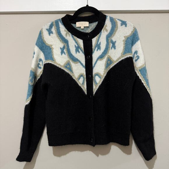 Sezane Gilet Margaux Cardigan Sweater Noir Black Blue Multi - Picture 3 of 6